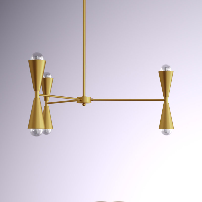 Aube 6 - Light Dimmable Modern Linear Chandelier, Brass