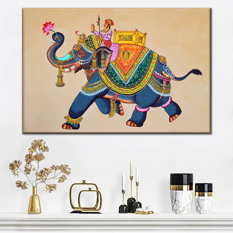  Rajasthani Elephant - impression sur toile tendue, H 8 po x l 12 po x P 1 po