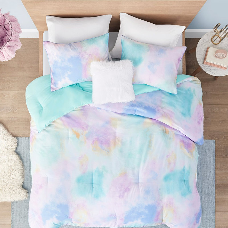 Multicolor Tie Dye Bedding For King/ King - Filling, Piped Border Sham S Bed Comforter , Edge, Multicolor-Blue