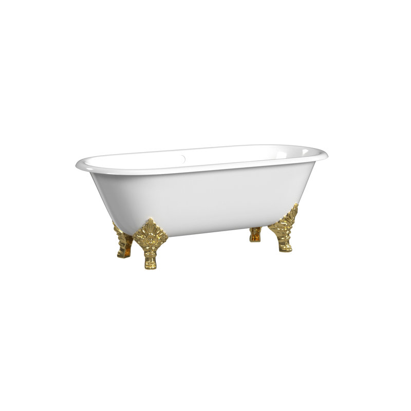 Carlton 70'' L Soaking Bathtub, Polished Brass, White Interior with White Exterior