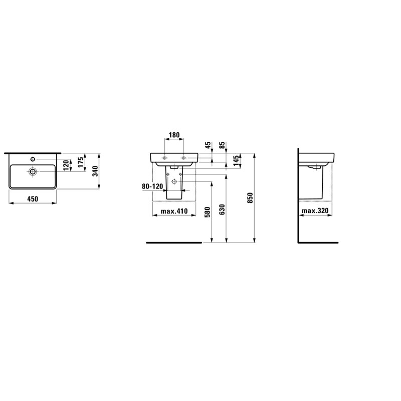 Laufen PRO S 17.72'' L Bathroom Sink, Single Hole