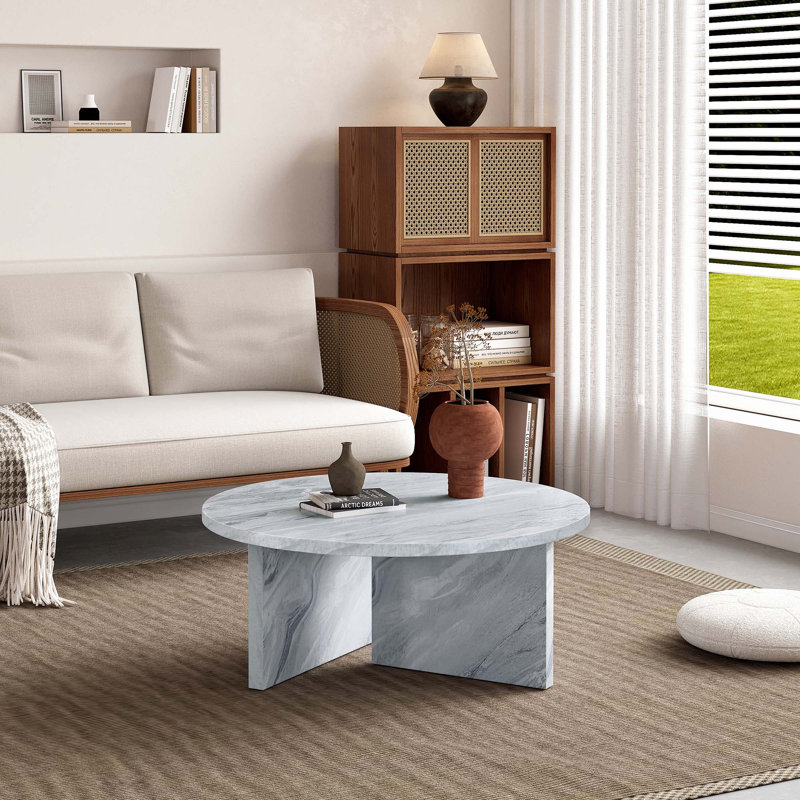 Table basse polyvalente en panneau de fibres à densité moyenne, Blanc, Marbre