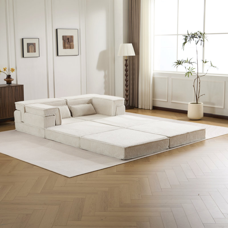 Canapé à compression, canapé-lit convertible au sol, canapé modulaire désossé Diy, aucun assemblage requis, tissu polaire circulaire, canapé surdimensionné à 2 places avec 1 repose-pieds