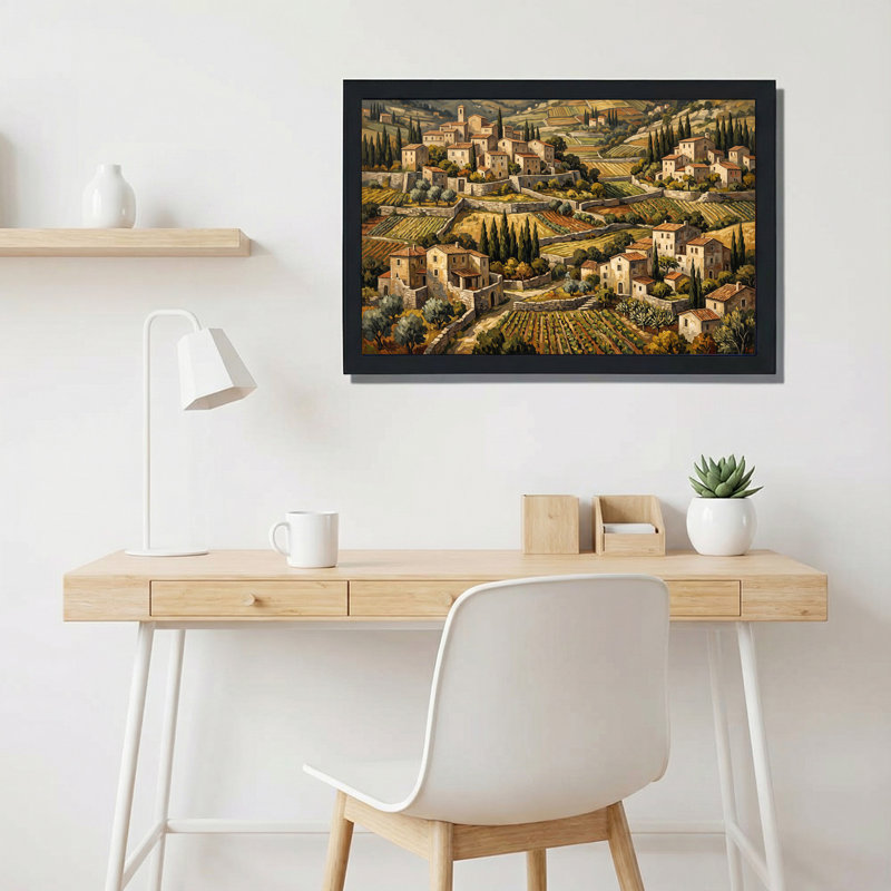 Hillside village avec toits en terre cuite et vignobles sur toile, H 24 po x l 36 po