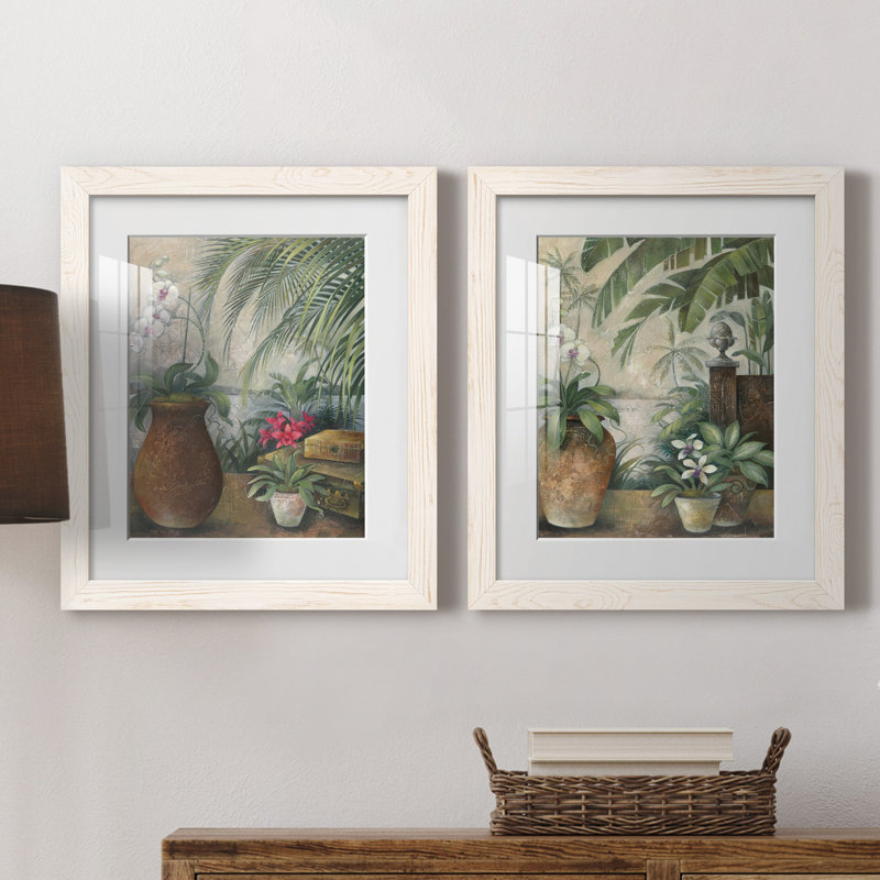 Orchidées au paradis I - ensemble de 2 reproductions d'art graphique, Papier encadré blanc, Blanc