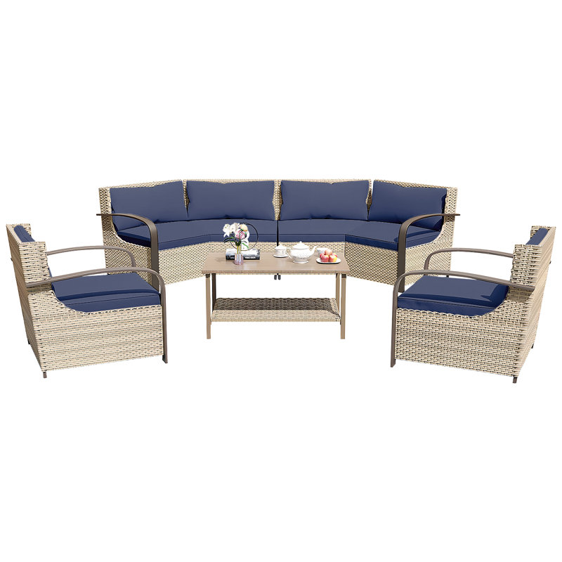 Ensemble de sièges d'extérieur en osier toutes saisons pour quatre personnes avec deux chaises simples et une table basse