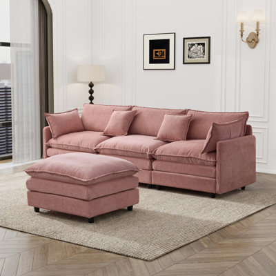 Canapé modulaire en L en chenille de 105 po à 3 places avec canapé et repose-pieds pour salon et bureau
