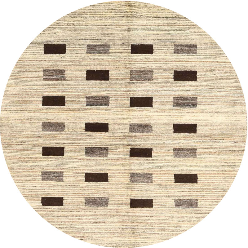 Tapis géométrique beige / brun, Rond 8 pi