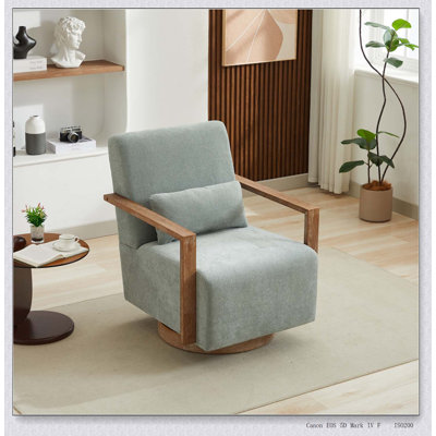 Fauteuil d'appoint pivotant de 29,72 po de largeur avec accoudoirs en bois massif et fauteuil de lecture confortable à 360 degrés, fauteuil d'appoint pour hôtel, chambre à coucher, salon, bureau et chambre de bébé, vert pâle