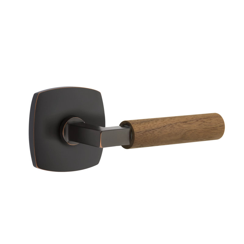 Emtek Select Privacy Leverset w/ Urban Modern Rosette & L-Square Stem, Dark Walnut Handle, Right, Oil Rubbed Bronze