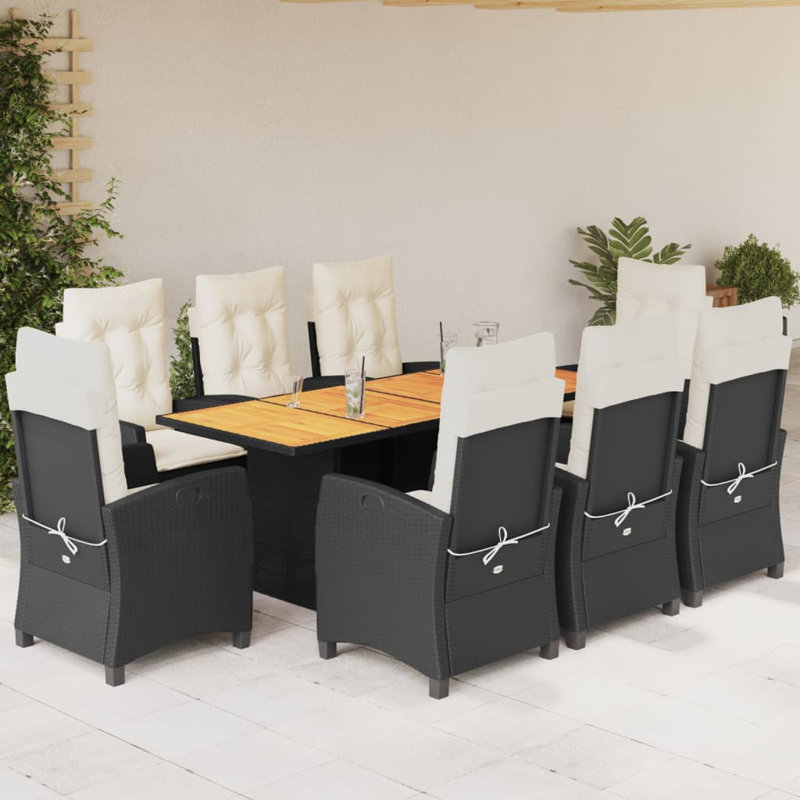 Red Barrel Studio® Patio Dining Set With Cushions Poly Rattan, Cream, Black, 8