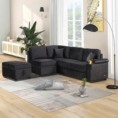Canapé-lit modulaire en forme de L avec repose-pieds avec rangement