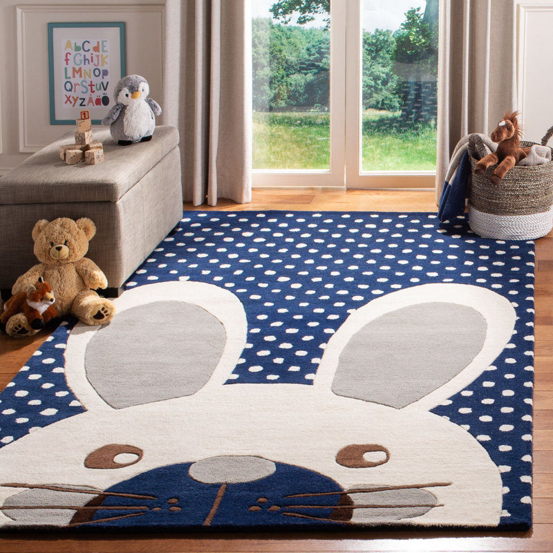 Cresson Kids Hand Tufted Wool Rug, Rectangle 6' x 9', Navy/Ivory