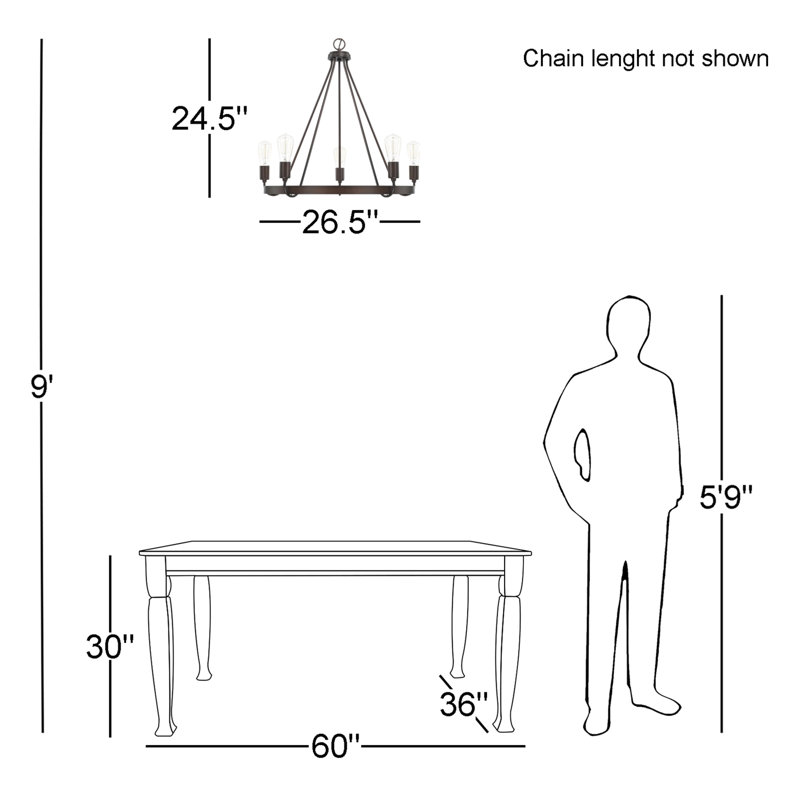 Tanner 5 - Light Dimmable Wagon Wheel Chandelier, Bronze