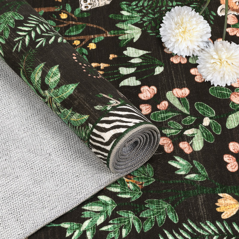 Tapis lavable à la machine Jungle Animal, Noir, 8 x 10 pi