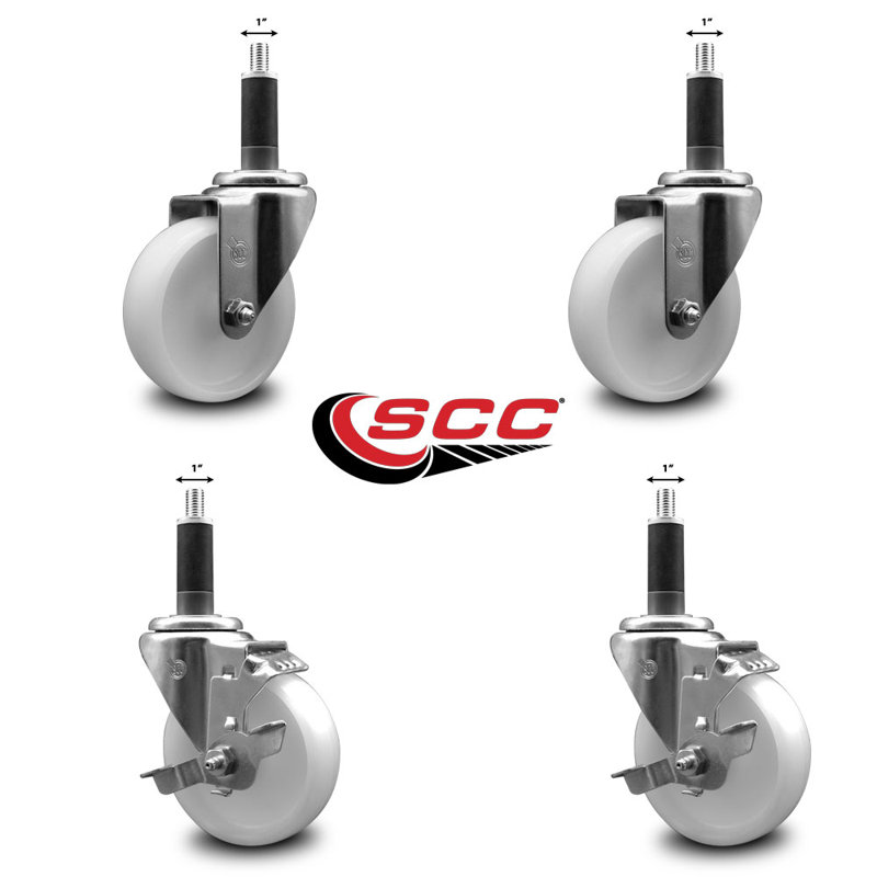 Ensemble de roulettes extensibles pivotantes à roulettes en nylon 2 freins SCC TLB 4 po x 1 po