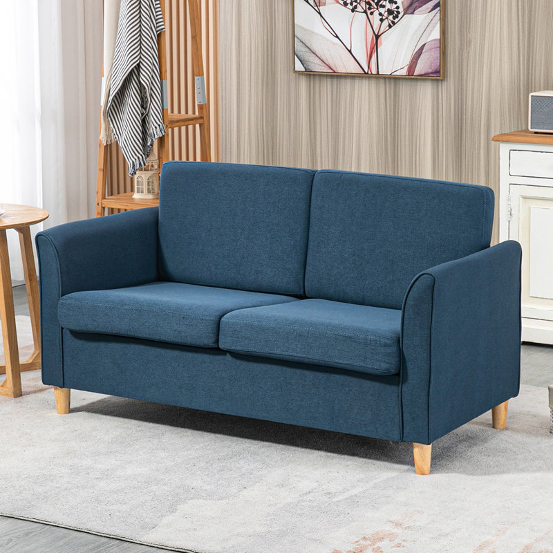 HOMCOM 2 Seater Sofa Compact Loveseat with Wood Legs Armrest, Blue