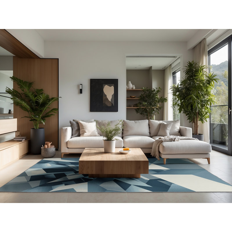 Tapis bleu moelleux moelleux à motif géométrique moderne - Reliure bleu bébé, 6 x 9