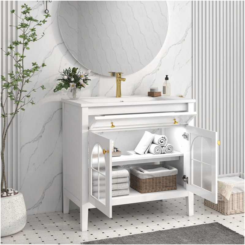 Meuble-lavabo de salle de bain 35,6 po Mid-Century