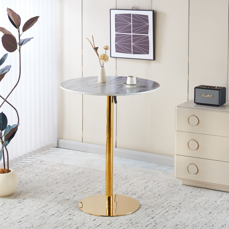 Ensemble de table de bar Modern Gold moderne avec 2 tabourets de bar réglables, table de pub ronde à motif de marbre pour le bar et la cuisine