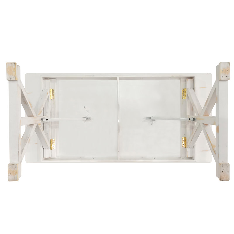Antique Rustic White Solid Pine Foldable Dining Table with X-Legs