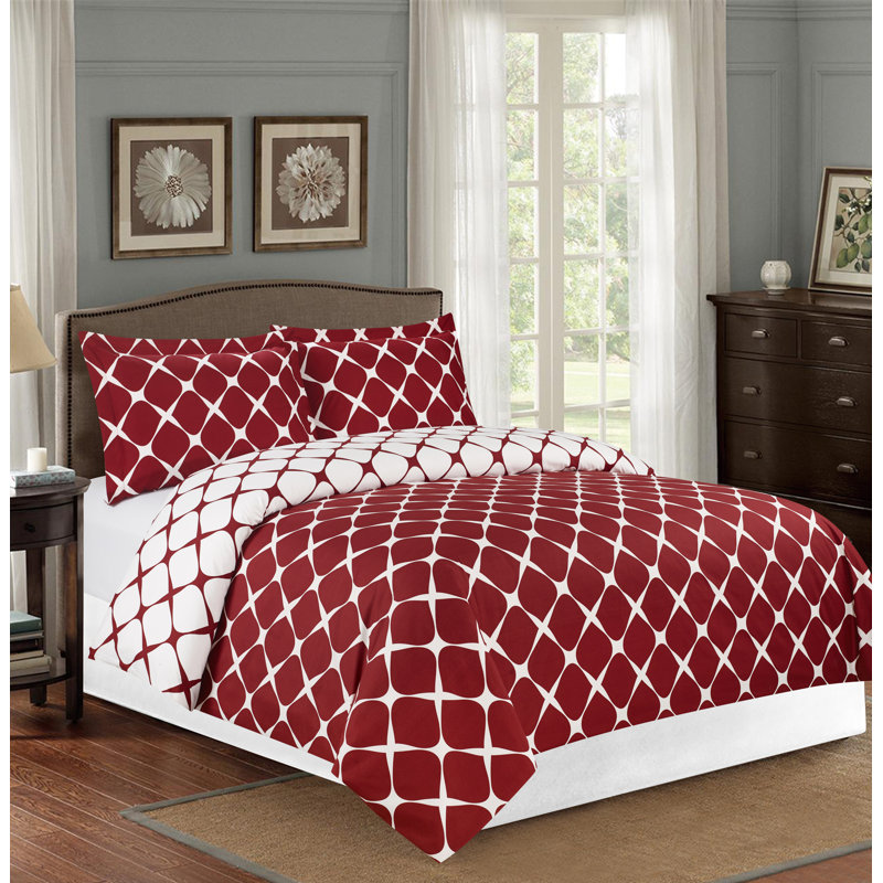Ensemble de housse de couette réversible , Housse de couette pour lit double / grand lit et 2, Bourgogne