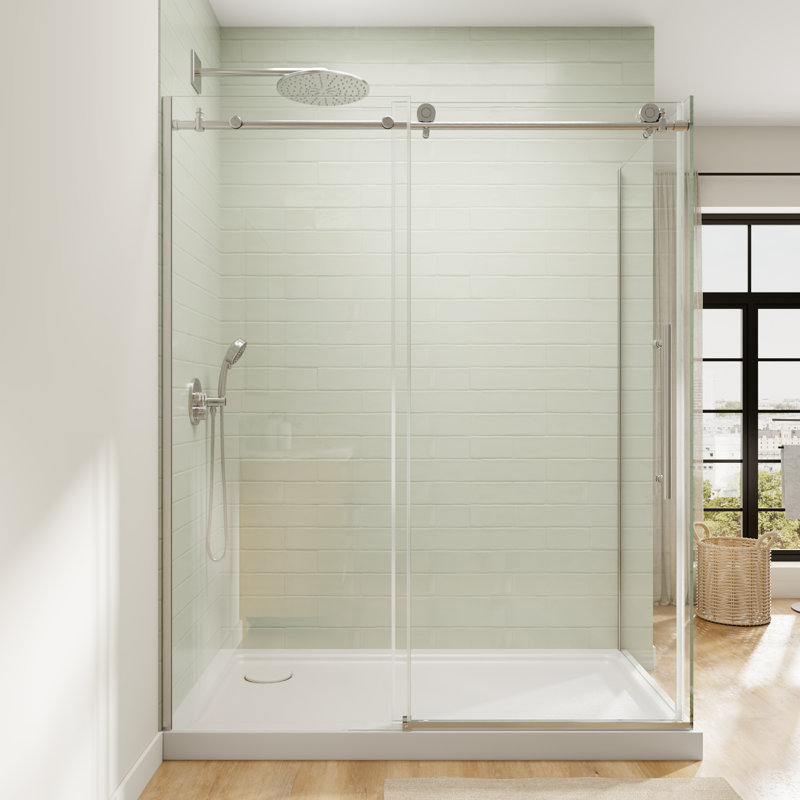 60" W X 36" D X 72" H Sliding Semi-Frameless Shower Enclosure With 5/16" Clear Glass, Brushed Nickel