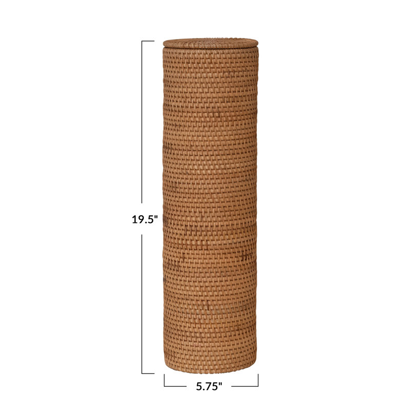 Woven Rattan Toilet Paper Roll Storage With Lid