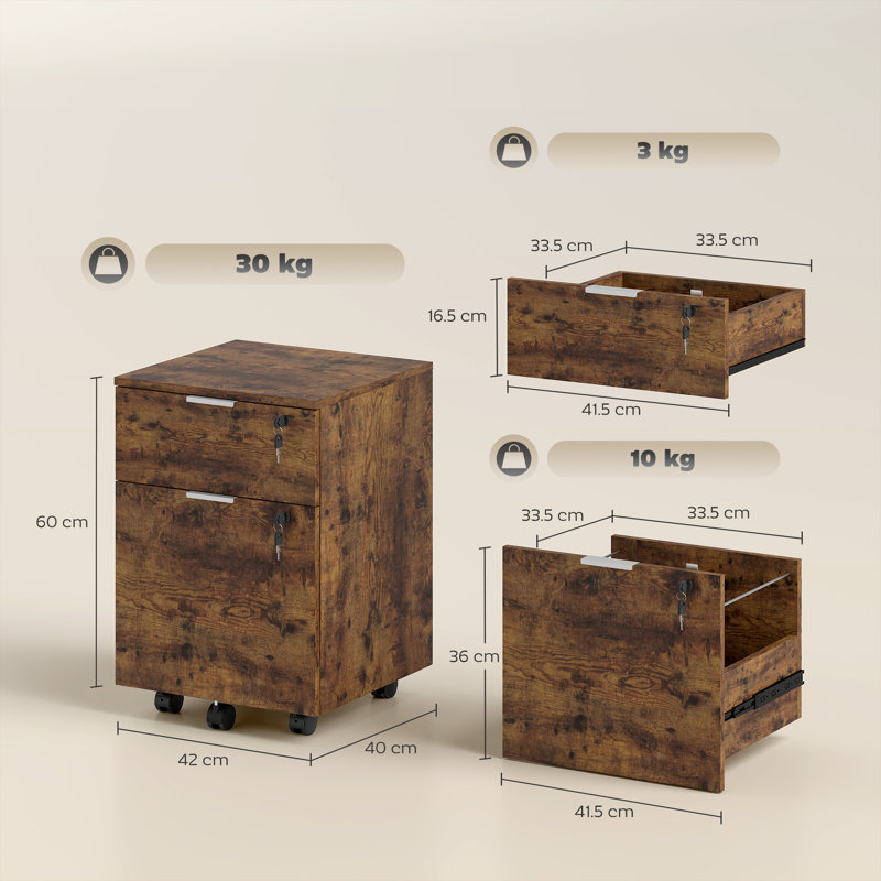 42cm Wide 2 -Drawer File Cabinet, Brown/Brown