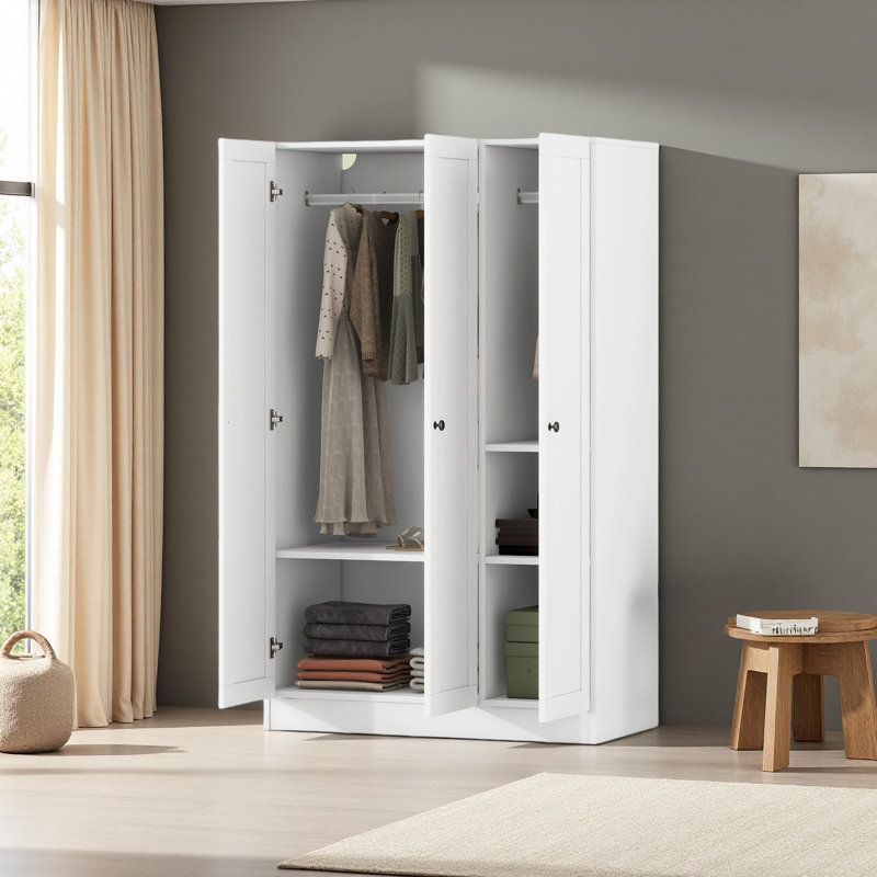 Armoire à 3 portes avec tablettes, Blanc