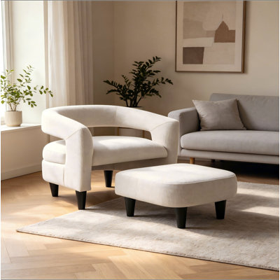 Fauteuil d'appoint courbé avec repose-pieds assorti, fauteuil de lecture compact en bois massif avec pieds fuselés pour le salon et la chambre à coucher