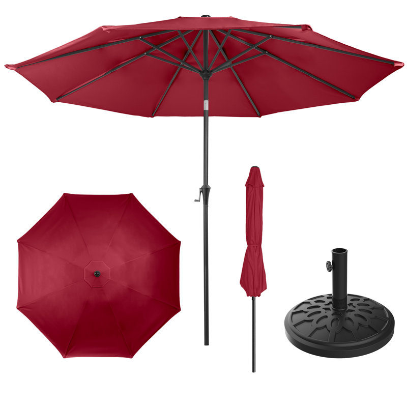Parasol de patio rond de 9 pi avec base lestée de 19 lb - Inclinaison automatique, manivelle facile, parasol d'extérieur à auvent ventilé pour abat-jour - pour terrasse, balcon, porche, cour ou piscine par Pure Garden (rouge)