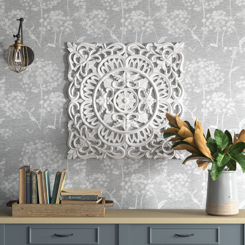 Décoration murale médaillon, H 29,5 po x l 29,5 po x P 0,75 po, Blanc