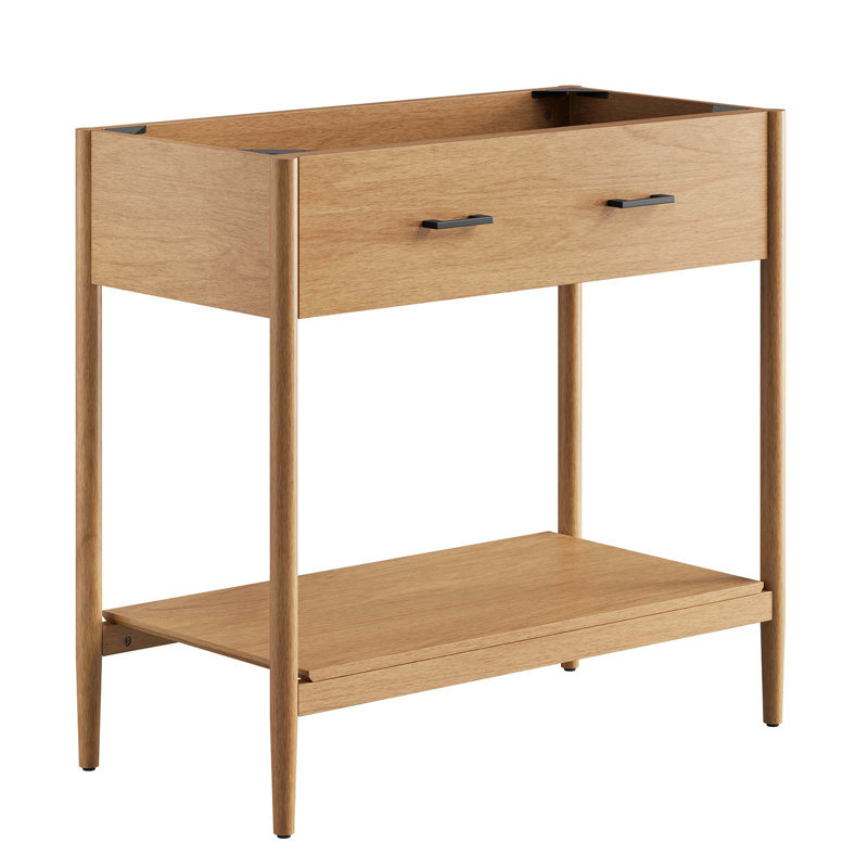 Natural Wood 36" Single Bathroom Vanity Base with Metal Handles