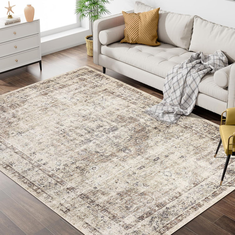 Washable Floral Rug Thin Non-Slip Low Pile Area Rug Stain Resistant Foldable Space-Saving Carpet Mat for Entryway