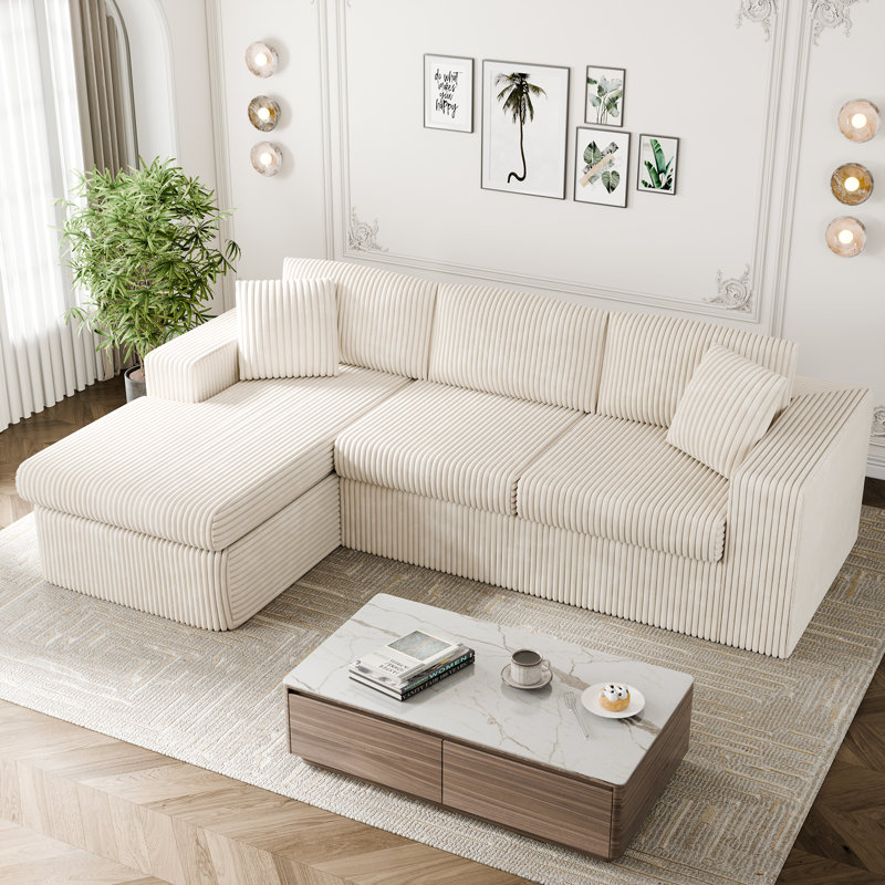 104.3" Upholstered Boneless Corduroy Cloudy Sofa, Beige