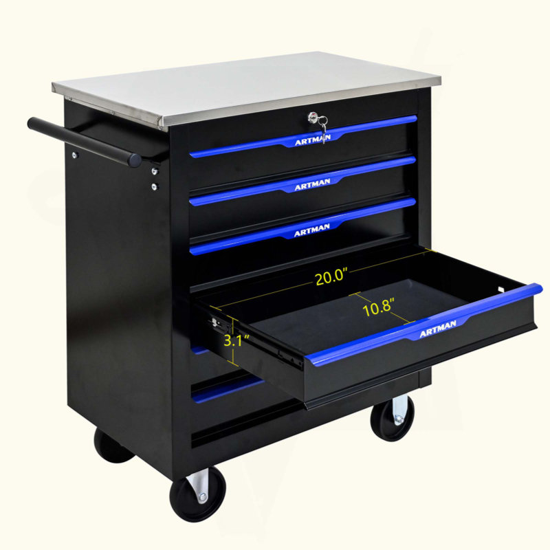 Durable 6-Drawer Tool Cart With Lockable Storage And Smooth-Rolling Wheels For Efficient Workspace Organization