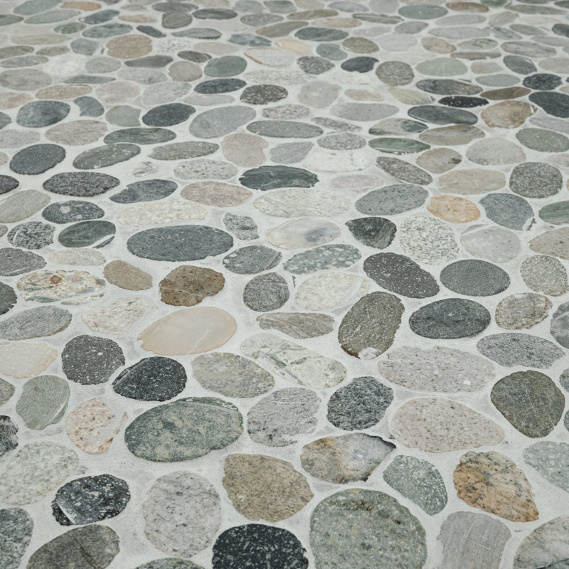 Marvella Pebble 12 in. x 12 in. Natural stone Mosaic Floor and Wall Tile, Moss Cut
