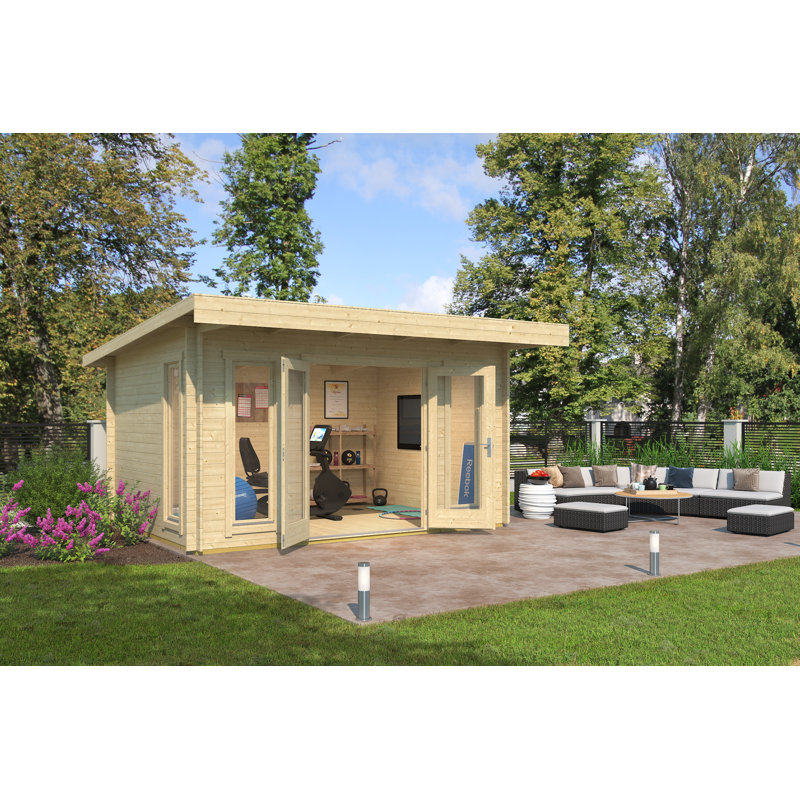 Lasita Banbury 13.5 x 10 Ft. Pent Roof Log Cabin With Single Glazing (28mm), Banbury Natural Wood