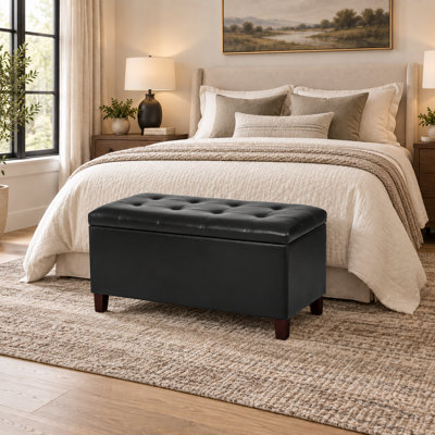 33.3" Faux Leather Rectangle Storage Ottoman Bench For Living Room