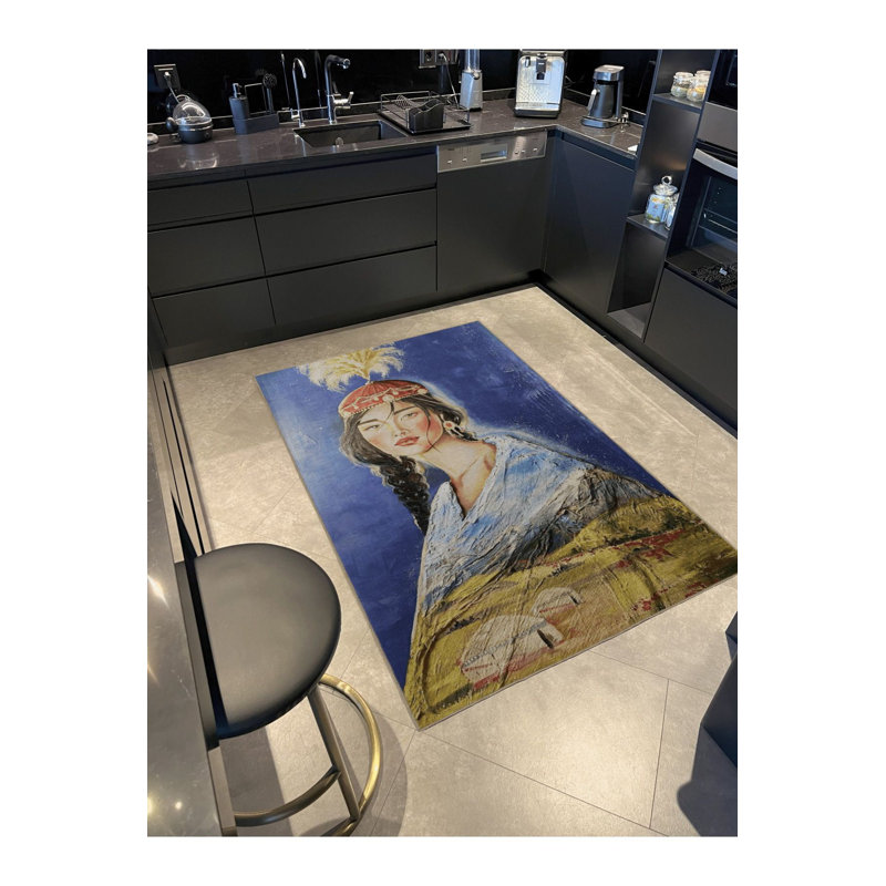Tapis lavable décoratif abstrait bleu, Rectangle 3 pi 11 po x 5 pi 11 po