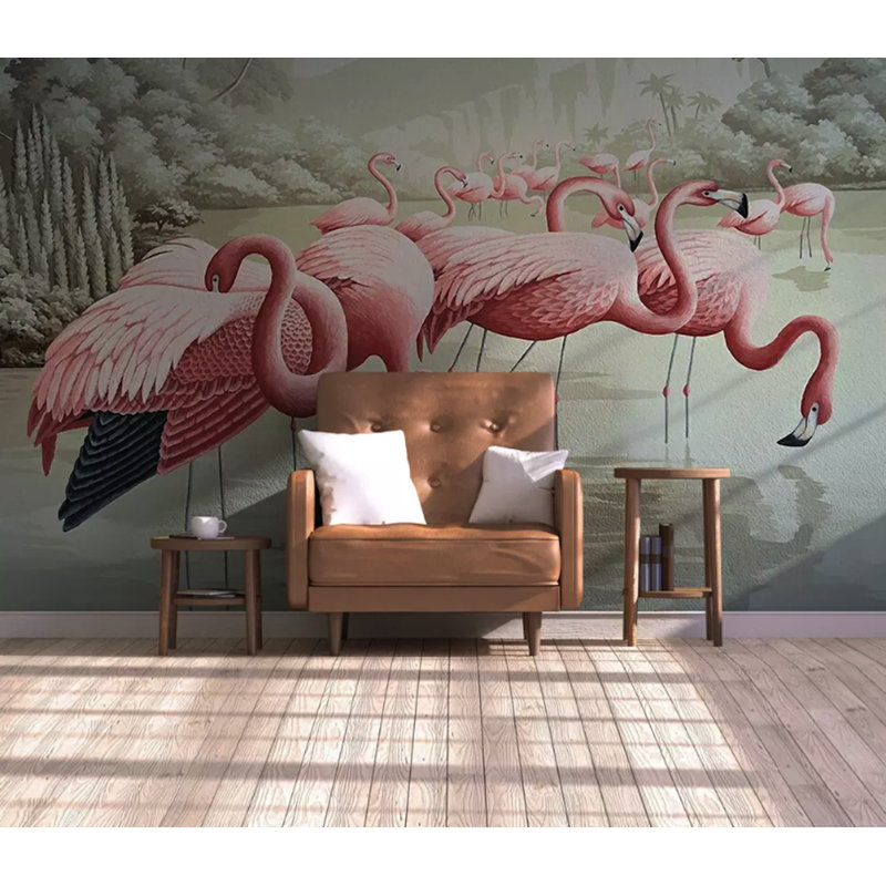Papier peint amovible rétro Flamingo, L 9 po x l 15 po