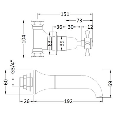 2 Handle Wall Bath Faucet Bath Filler