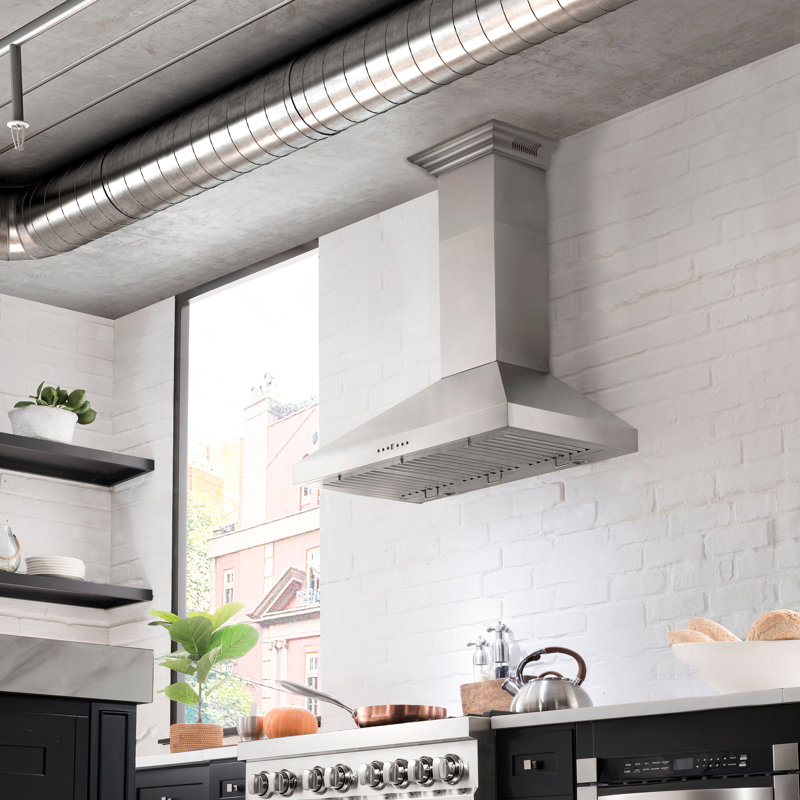 36" Crown Sound 400 CFM Ducted Wall Mount Range Hood in Stainless Steel with Wi-Fi, 48"