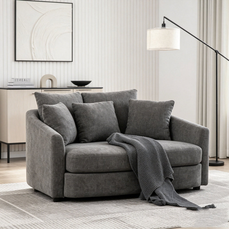 Méridienne rembourrée de 56,3 po de largeur avec coussins, Gris