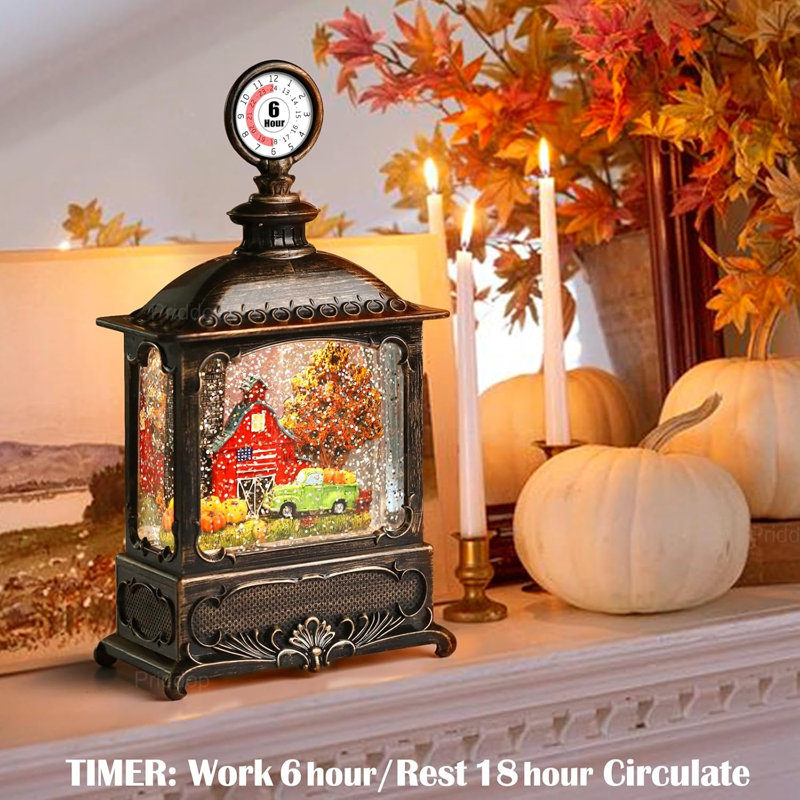 Automne lanterne globe de neige - grange rouge camion citrouille ferme scintillante décorations d'automne pour la maison, l'Action de grâce, récolte d'automne