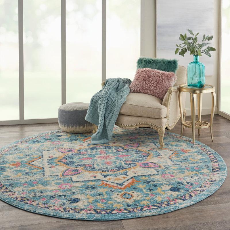 Tapis oriental bleu clair / beige Verda, Rond 8 pi