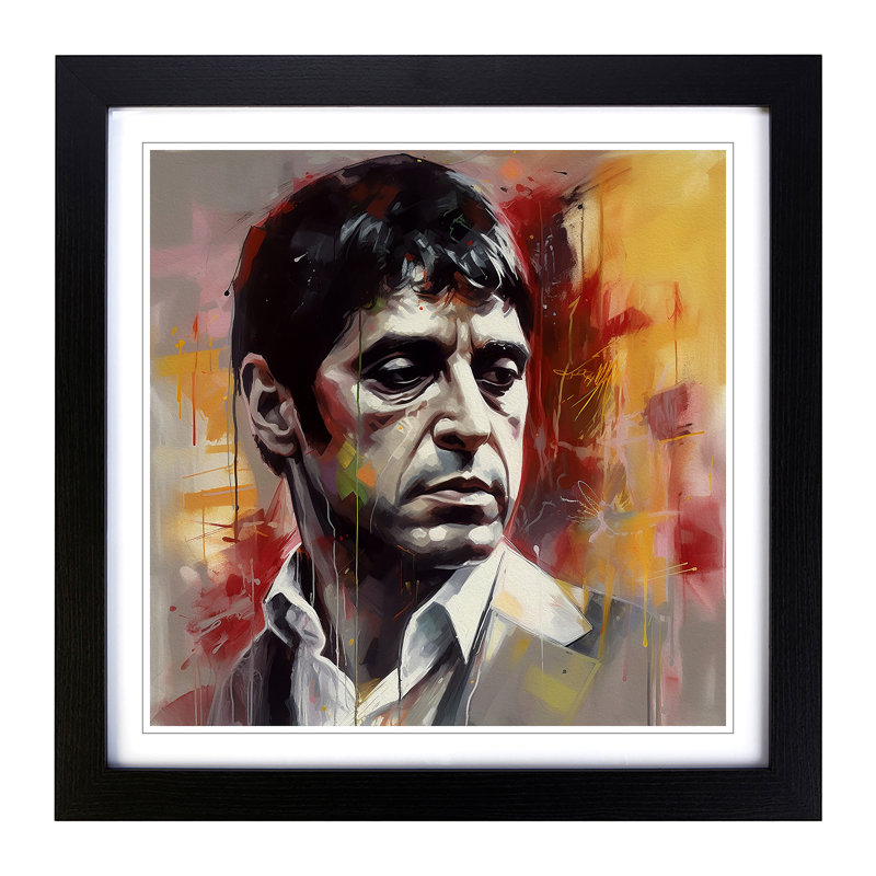 Scarface Gestural Art - Single Picture Frame Print on Wood, Black