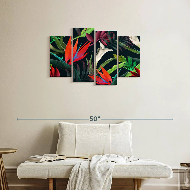 Harnek, feuilles de fleurs tropicales, H 22 po x l 36 po