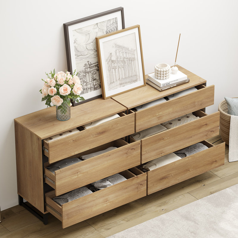 Aadam 2 PCS Modern 72" Tall Bookcase With 6 Drawers And Open Book Shelfs, Library Book Shelf With Storage Cabinet And Metal Base, Wood Freestanding Bookshelves